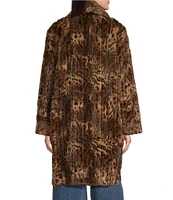 JOHNNY WAS Faux Fur Leopard Print Shawl Collar Long Sleeve Open-Front Coat