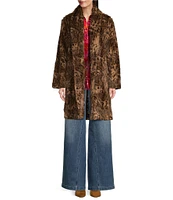 JOHNNY WAS Faux Fur Leopard Print Shawl Collar Long Sleeve Open-Front Coat