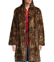 JOHNNY WAS Faux Fur Leopard Print Shawl Collar Long Sleeve Open-Front Coat