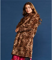 JOHNNY WAS Faux Fur Leopard Print Shawl Collar Long Sleeve Open-Front Coat