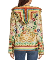 JOHNNY WAS Felix Floral Scarf Print Sherpa Knit Long Sleeve Open-Front Hooded Jacket