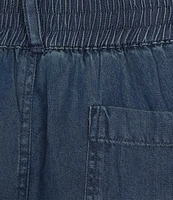 JOHNNY WAS Jane Lightweight Denim Smocked Waist Embroidered Tapered Leg Cargo Ankle Pants