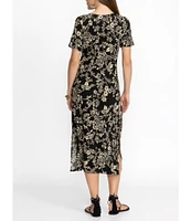 JOHNNY WAS Janie Favorite Bamboo Knit Jersey Floral Print Side Tie A-Line Midi Dress