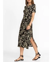 JOHNNY WAS Janie Favorite Bamboo Knit Jersey Floral Print Side Tie A-Line Midi Dress