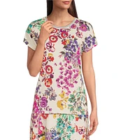 JOHNNY WAS Janie Favorite Floral Print Knit Crew Neck Short Dolman Sleeve Coordinating Tee