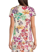 JOHNNY WAS Janie Favorite Floral Print Knit Crew Neck Short Dolman Sleeve Coordinating Tee