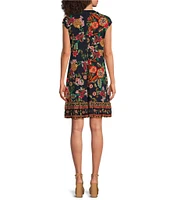 JOHNNY WAS Janie Favorite Floral Print Knit Jersey Crew Neck Sleeveless Tiered Hem A-Line Dress