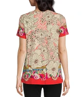 JOHNNY WAS Janie Favorite Sketched Floral Bamboo Knit Jersey Crew Neck Short Sleeve Swing Tee