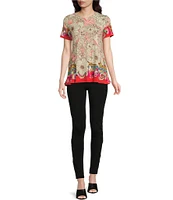 JOHNNY WAS Janie Favorite Sketched Floral Bamboo Knit Jersey Crew Neck Short Sleeve Swing Tee