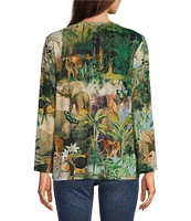 JOHNNY WAS Janie Rawi Scarf Print Bamboo Knit V-Neck Long Sleeve Tee Shirt