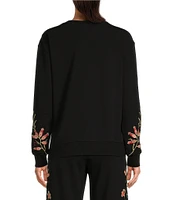 JOHNNY WAS Julianna Embroidered Placement Floral Crew Neck Long Sleeve Sweatshirt