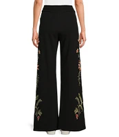 JOHNNY WAS Julianna Placement Floral Embroidered Knit Wide Leg Pants