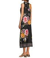 JOHNNY WAS Karolina Placement Floral Border Print Round Neck Sleeveless A-Line Midi Dress