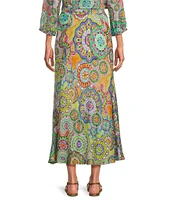 JOHNNY WAS Coordinating Kiki Silk Napperon Print A-Line Pull-On Coordinating Skirt