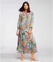JOHNNY WAS Coordinating Kiki Silk Napperon Print A-Line Pull-On Coordinating Skirt