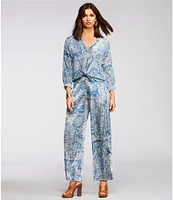 JOHNNY WAS Lauchlen Dolce Boho Print Stretch Silk Wide Leg Pull-On Pants