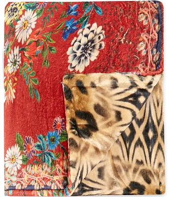 JOHNNY WAS Laurel Canyon Bobcat Forest Cozy Reversible Blanket