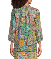 JOHNNY WAS Coordinating Leena Silk Napperon Print Split V-Neck 3/4 Sleeve Tunic