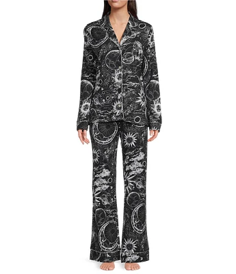 JOHNNY WAS Long Sleeve Notch Collar Knit Celestial Print Pajama Set