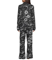 JOHNNY WAS Long Sleeve Notch Collar Knit Celestial Print Pajama Set