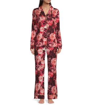 JOHNNY WAS Long Sleeve Notch Collar Knit Floral Print Pajama Set