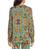 JOHNNY WAS Malina Printed Woven Banded Collar Long Sleeve Blouse