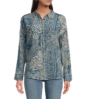 JOHNNY WAS Martijn Silk Printed Point Collar Long Sleeve Button Front Shirt
