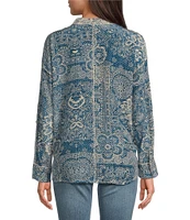 JOHNNY WAS Martijn Silk Printed Point Collar Long Sleeve Button Front Shirt