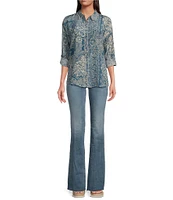 JOHNNY WAS Martijn Silk Printed Point Collar Long Sleeve Button Front Shirt