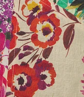 JOHNNY WAS Mixed Floral Printed Linen Crochet Trim Detail Round Neck Sleeveless A-Line Midi Dress