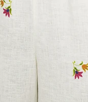 JOHNNY WAS Mixed Floral Printed Linen Elastic Waist Wide Leg Coordinating Pants