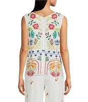 JOHNNY WAS Mixed Floral Printed Linen V-Neck Sleeveless Coordinaiting Tank