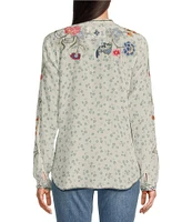 JOHNNY WAS Nya Silk V-Neck Long Sleeve Floral Embroidered Blouse