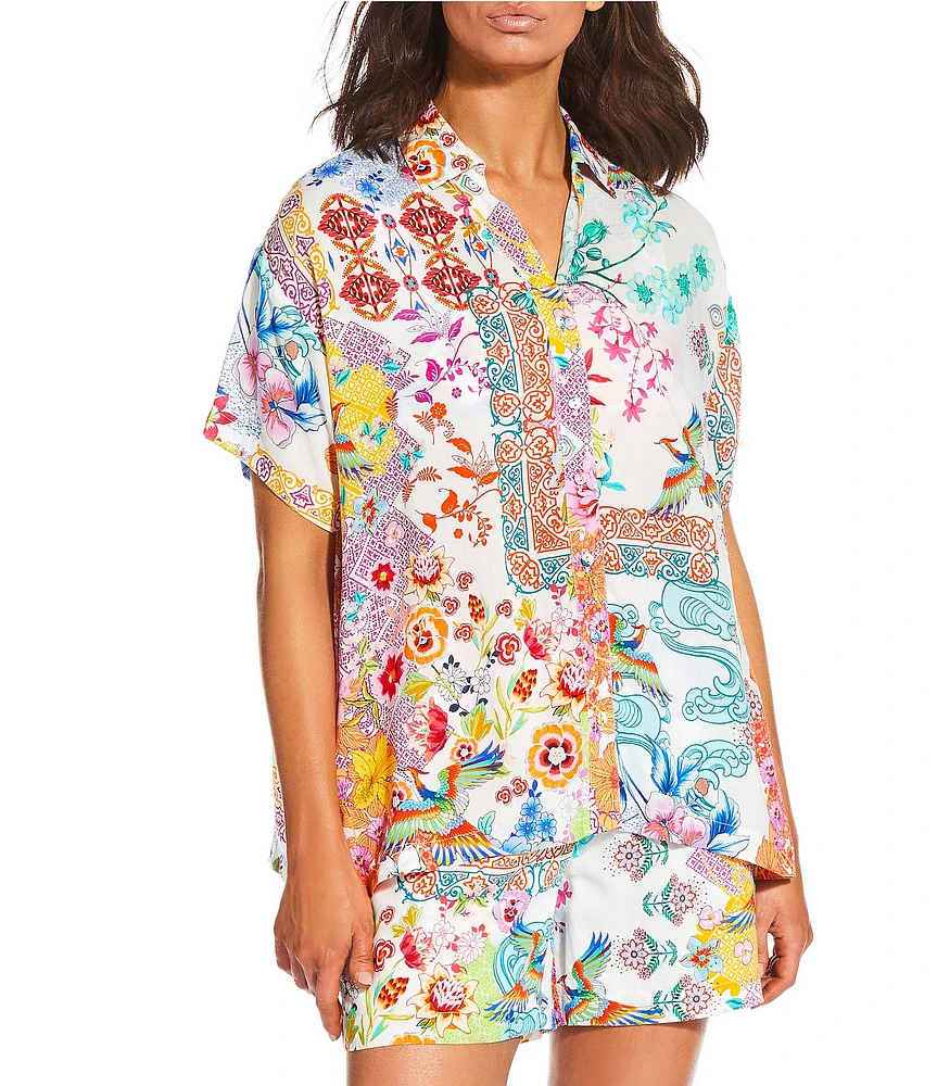 JOHNNY WAS Paula Camp Shirt Swim Cover Up