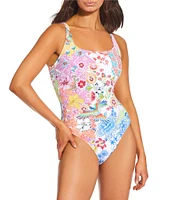 JOHNNY WAS Paula Square Neck Reverse Pique Tank One Piece Swimsuit
