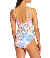 JOHNNY WAS Paula Square Neck Reverse Pique Tank One Piece Swimsuit