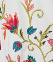 JOHNNY WAS Plus Georgia Floral Embroidered Cotton Knit Button Detail V-Neck Short Sleeve Tee