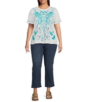 JOHNNY WAS Plus Size Benedita Embroidered Knit Crew Neck Short Sleeve Tee