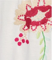 JOHNNY WAS Plus Size Embroidered Floral Split V-Neck 3/4 Ruffle Bell Sleeve Top