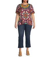 JOHNNY WAS Plus Size The Janie Favorite Bamboo Knit Mcanna Scarf Print Crew Neck Short Sleeve Tee