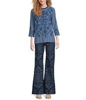 JOHNNY WAS Printed Straight Flare Leg Stretch Denim Jeans