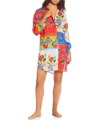 JOHNNY WAS Rumba Button Down Shirt Dress Swim Cover-Up