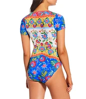 JOHNNY WAS Rumba Short Sleeve V-neck One Piece Swimsuit