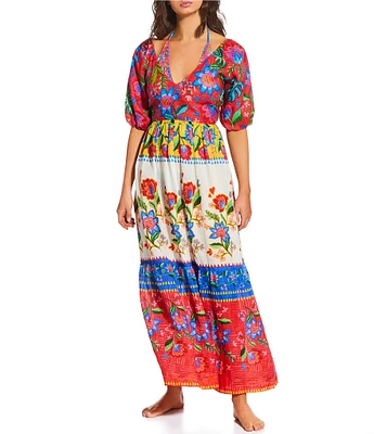 JOHNNY WAS Rumba V-Neck Back Cut-Out Maxi Dress Swim Cover Up