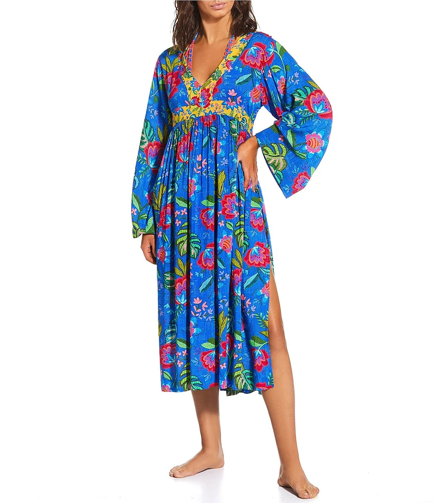 JOHNNY WAS Rumba Mix Flare Maxi Caftan Swim Cover Up