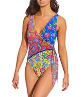 JOHNNY WAS Rumba Mix Wrap One Piece Swimsuit
