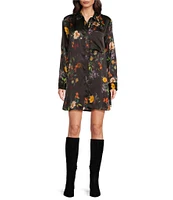 JOHNNY WAS Silk Floral Bouquet Print Point Collar Long Sleeve Button-Front Mini Shirt Dress