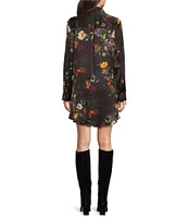 JOHNNY WAS Silk Floral Bouquet Print Point Collar Long Sleeve Button-Front Mini Shirt Dress