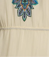 JOHNNY WAS Silk Paisley Spread Collar Short Sleeve Contrast Trim Button Front Handkerchief Shirt Dress