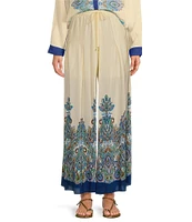 JOHNNY WAS Silk Printed Pleated Wide Leg Pull-On Pants